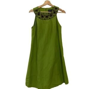 K Studio retro vintage 80s shell seed linen blend lime green halter 12 dress